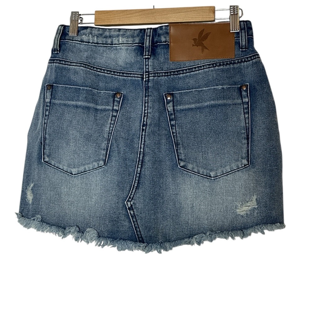 ONE TEASPOON Skirt Denim Jean Women's Size 26 Blue‎ Distressed Cowgirl New